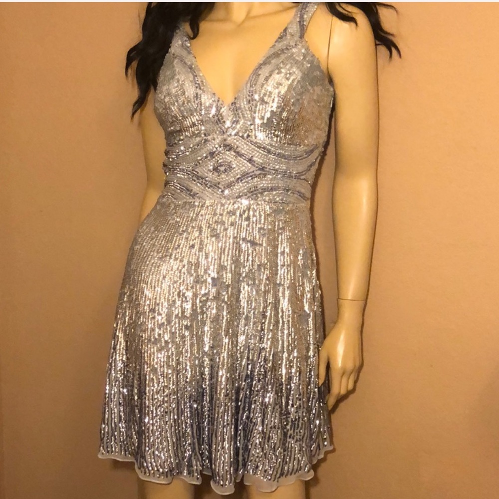 Silver Sequin Basix Black Label Cocktail Dress